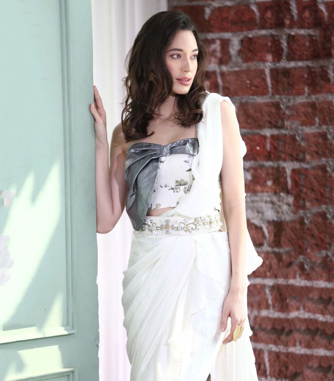 Ivory Saree with Metallic Corset Blouse