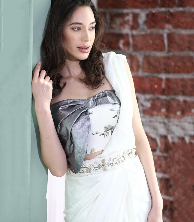 Ivory Saree with Metallic Corset Blouse