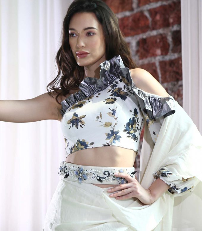 Ivory Saree with Metallic Frill Blouse