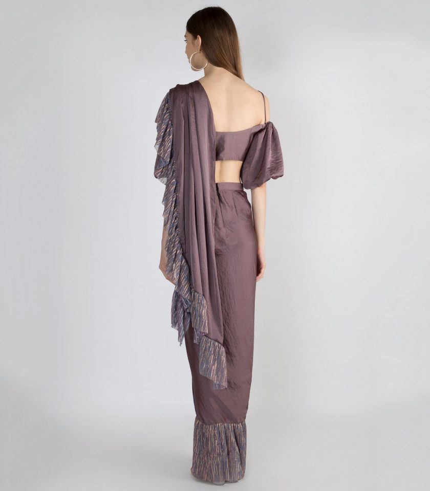 Violet Saree with Metallic Frill - Image 2