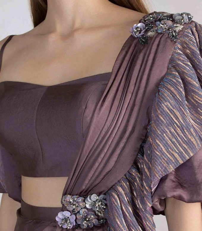 Violet Saree with Metallic Frill