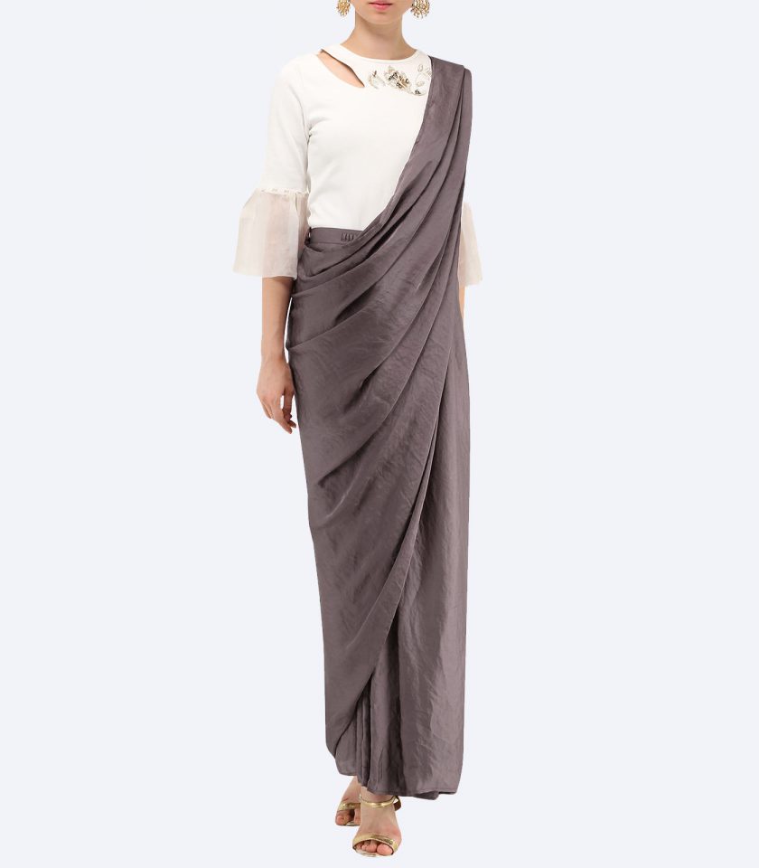 Grey Adjustable Waisted Saree