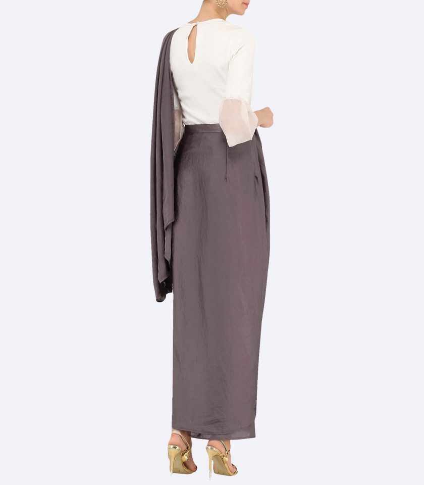 Grey Adjustable Waisted Saree - Image 2