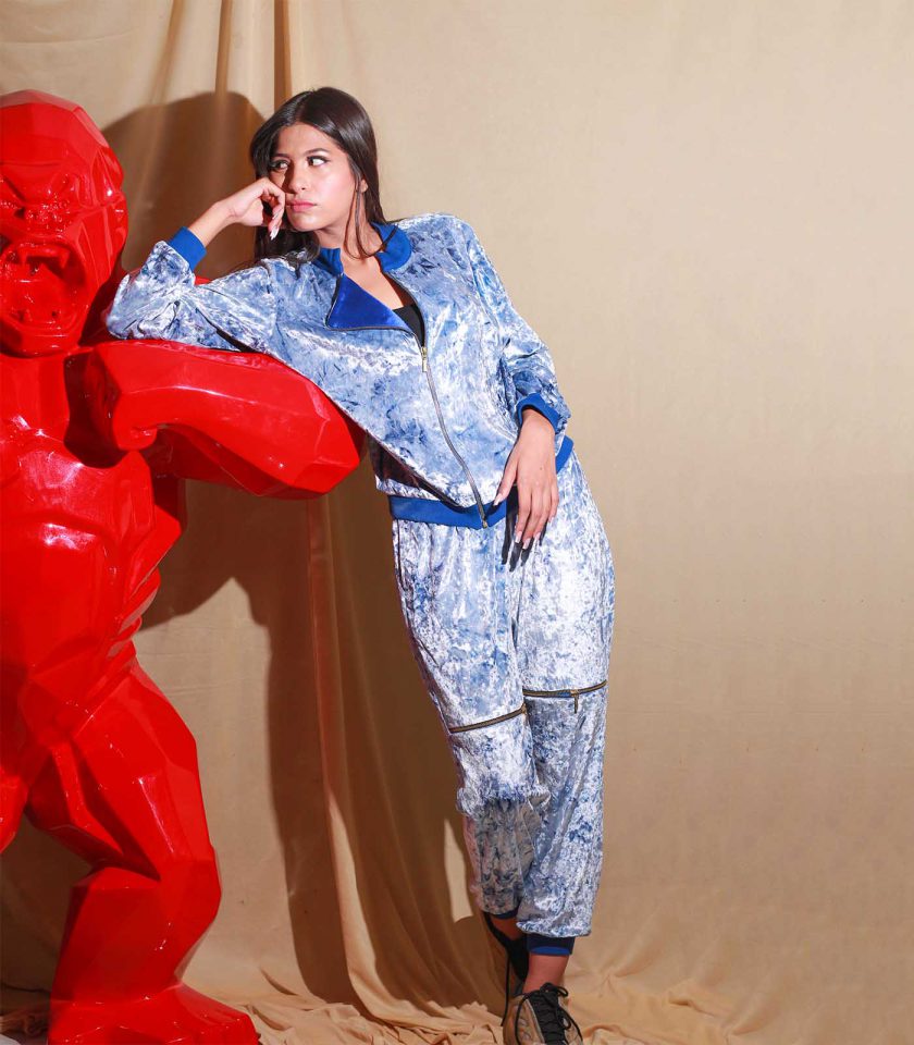 Tye & Dye Blue Cotton/Velvet Jacket & Jogger Tracksuit