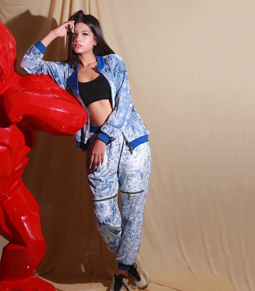 Tye & Dye Blue Cotton/Velvet Jacket & Jogger Tracksuit - Image 2
