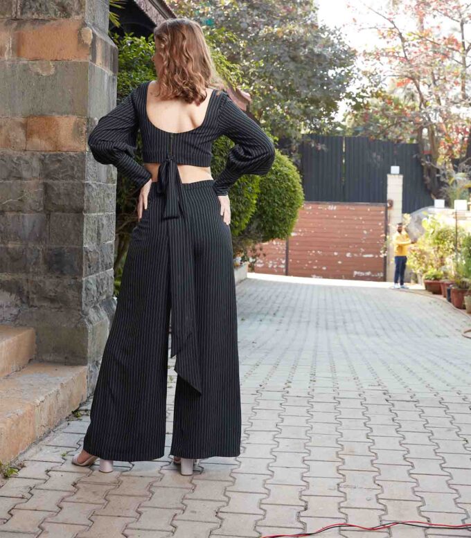 Charcoal Black Striped Crop Top with Palazzo Pants