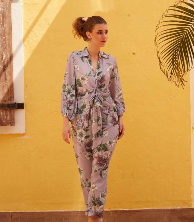 Mauve Floral Print Shirt & Jogger