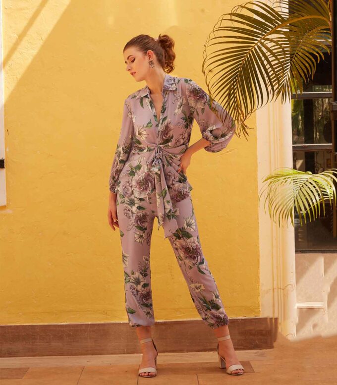 Mauve Floral Print Shirt & Jogger