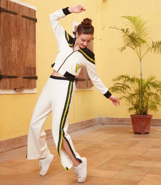 White & Black Crop Jacket Trackset