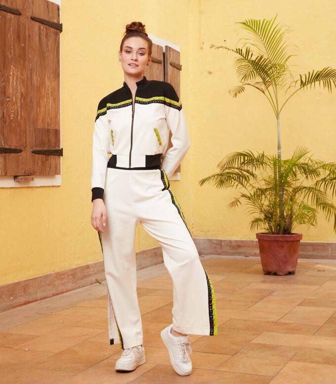 White & Black Crop Jacket Trackset