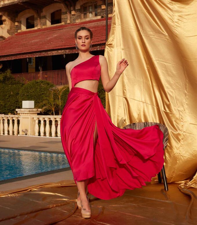 Hot Pink One-Shoulder Asymmetric Cut-Out Dress