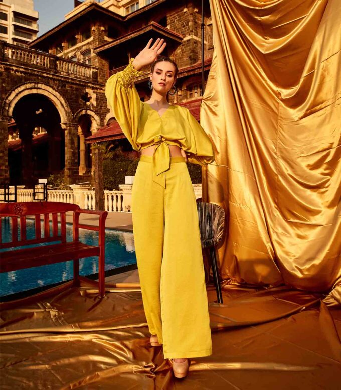 Yellow Gold Crop Top with Palazzo